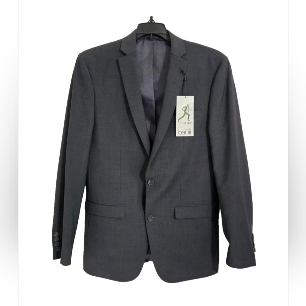 Bar III Active Stretch Slim Fit Blazer 38L Dark Gray Wool Blend NWT